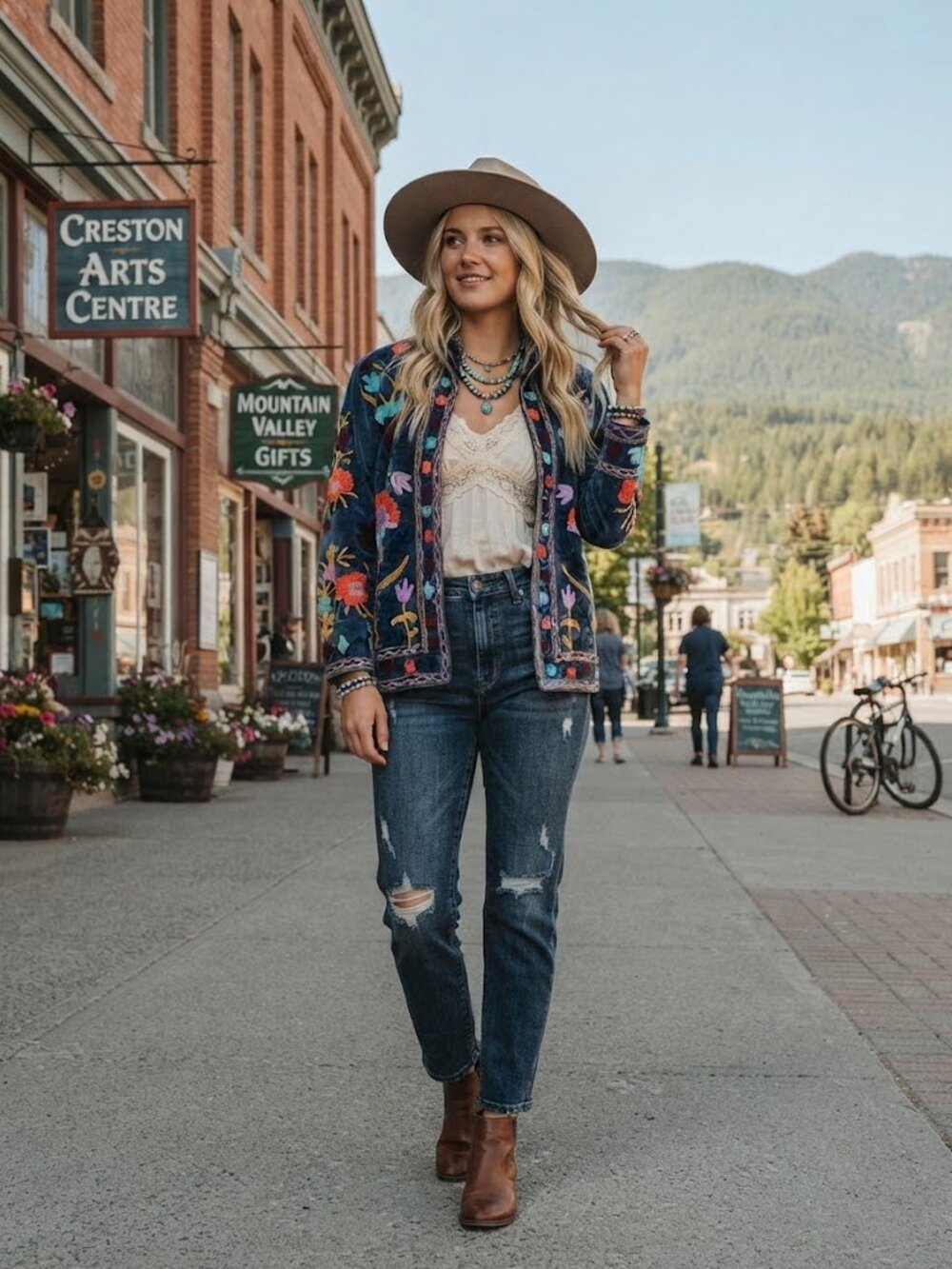 Embroidered Floral Blue Velvet Jacket